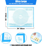 Silicone Pastry Mat 34'' By 26'' Extra Large Baking Mat with Measurements for Dough Rolling, Kneading Board, Kitchen Counter Mats for Dough, Pastry, Fondant, Pie Crust, Cookies, Bread, Pasta, Pizza