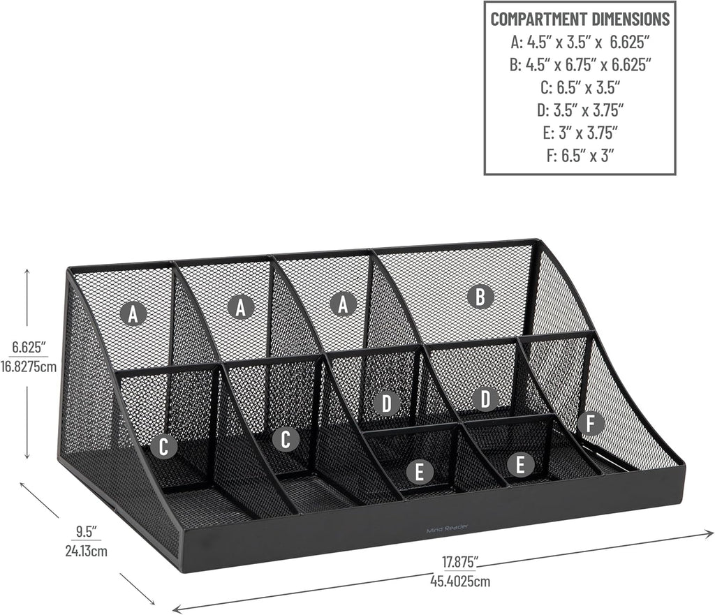 Mind Reader Countertop Organizer, 2-Tier Office Breakroom Supply Caddy, Metal Mesh, Black