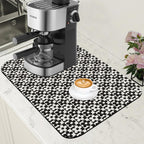 Black and White Checkered Flower Dish Drying Mat for Kitchen Counter Absorbent Coffee Bar Mat with Hide Stain Rubber Backed Coffee Maker Espresso Machine Cafe Table Accessories 11.8 x 19.7 Inch