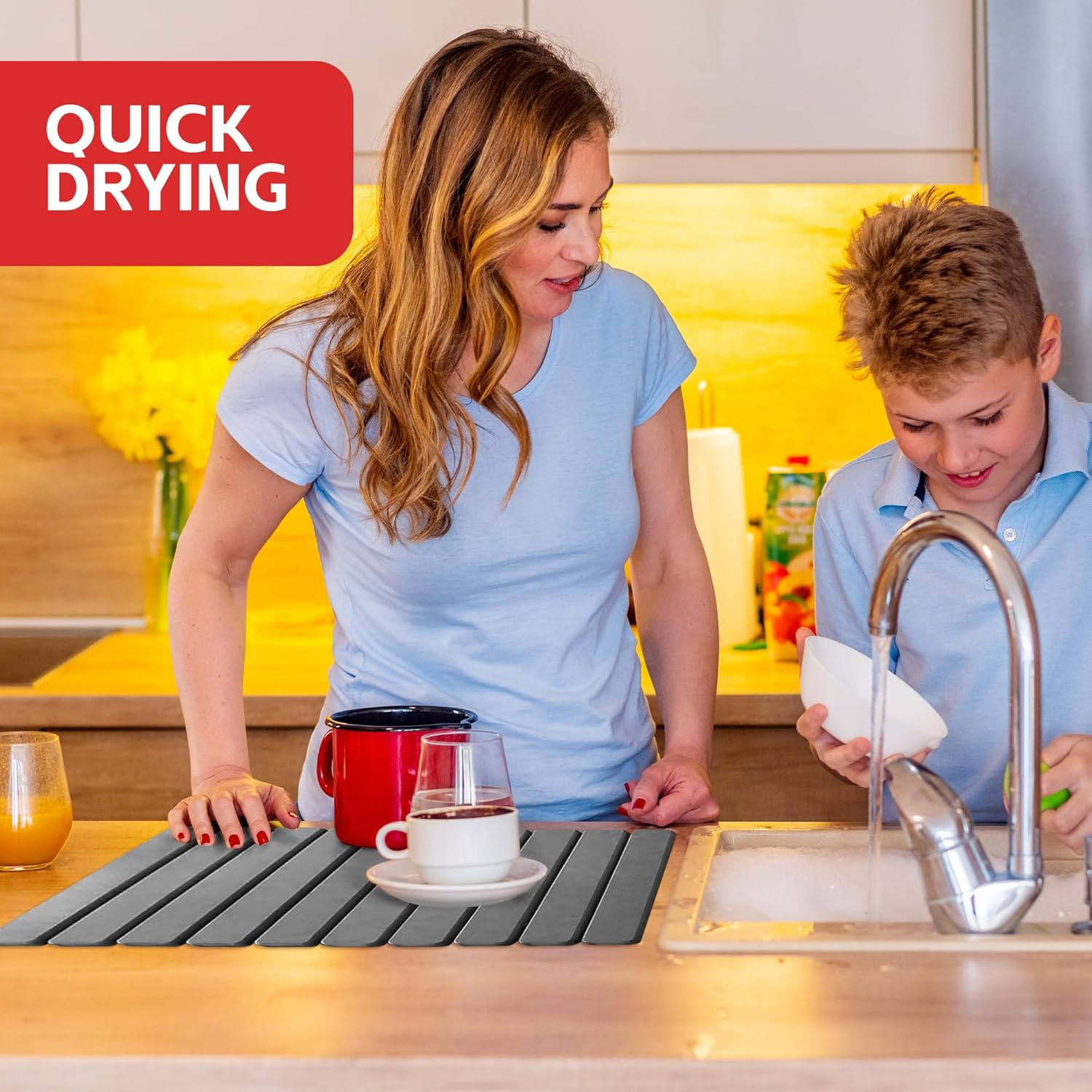 Stone Drying Mat For Kitchen Counter 24"x16" Foldable Super Absorbent Non-Slip Diatomaceous Earth Quick Dry Mat Matches Any Countertop