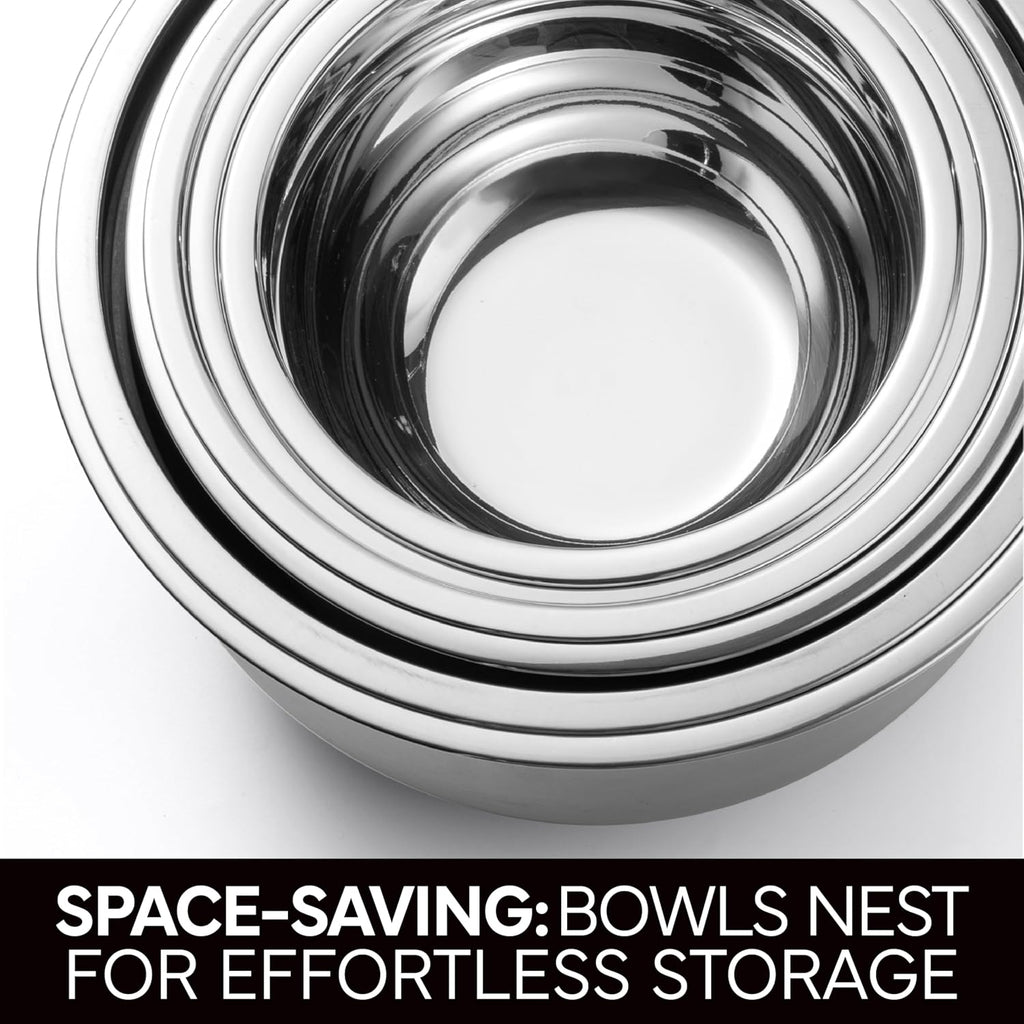 COOK WITH COLOR Stainless Steel Mixing Bowls Set with Lids - Nesting Bowls with Non-Slip Bottom, Black, 12 Pieces