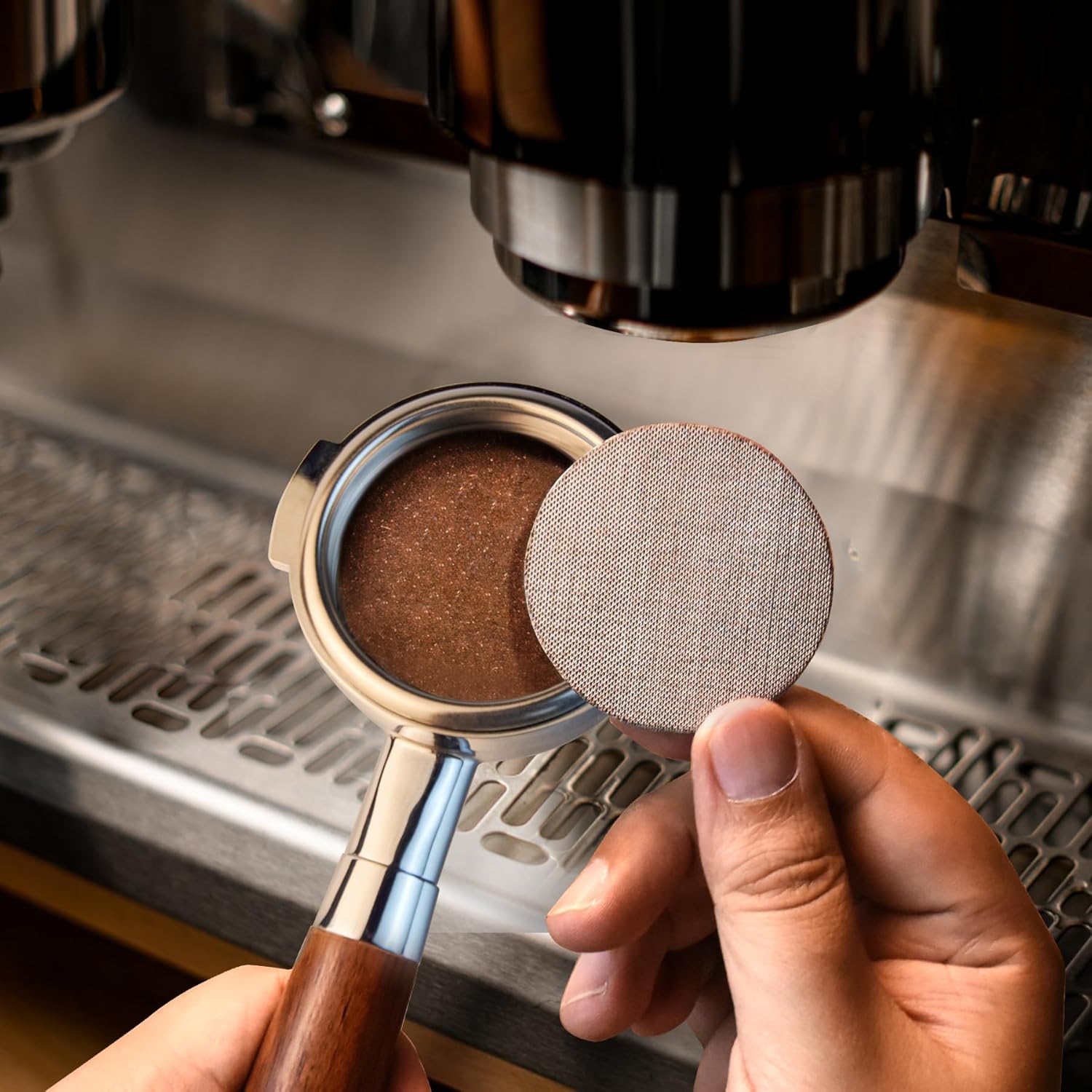 58 mm Bottomless Portafilter with Puck Screen 2 Ears Espresso Portafilter Compatible with E61 Group Head Espresso Machines,Flair 58,ECM,Rocket,Sanremo,Stainless Steel and Rosewood Handle