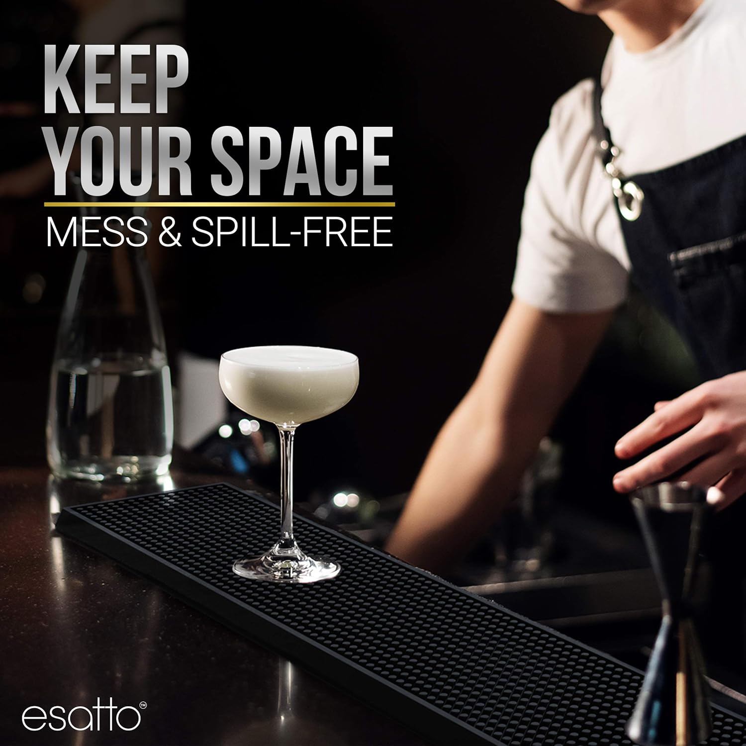 Esatto 27.5” x 3.87” XL Professional Service Spill Bar Supply Mat Anti-Skid Bartender Mat Non-Slip Black Bar Mat for Coffee Drinks Mixing Pad for Bars, Home, Kitchen, Pubs, Restaurants (2 Pack, Black)
