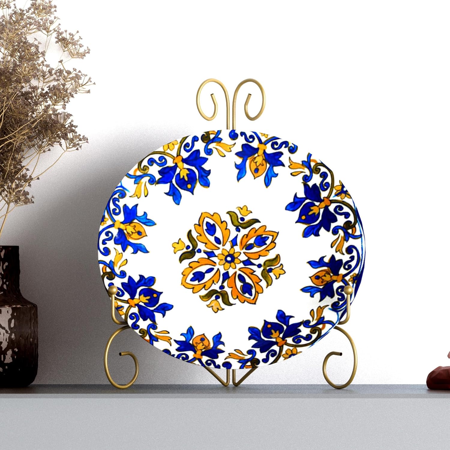 Plate Display Stands with Hinged Folding Design, 8 Inch Picture Frame Stand for Tables, Decorative Easels for Plates, Photos, Cards and Books, 8’’ Gold