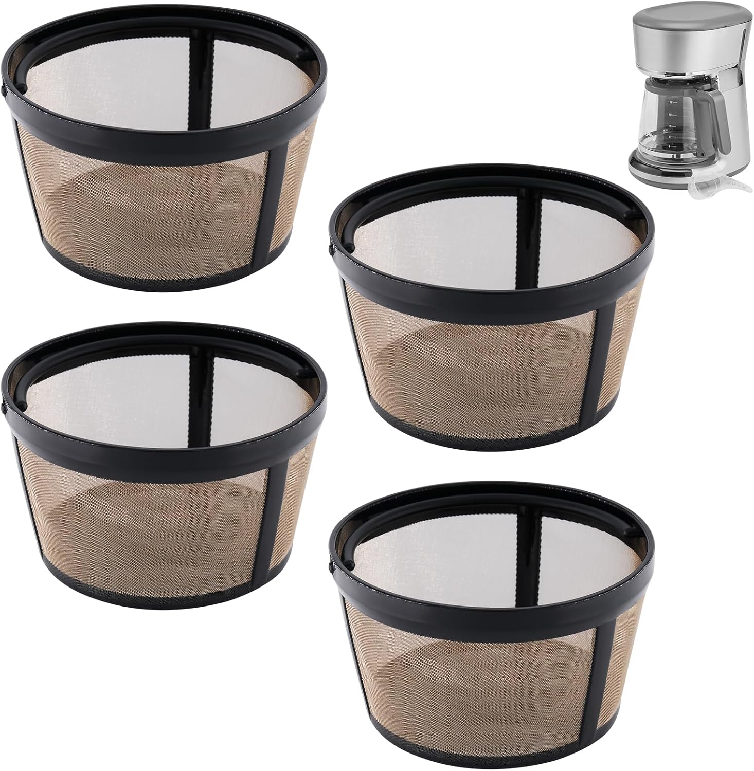 4Pack Coffee Maker Filter Compatible with Mr Coffee 5 Cup,Reusable And Durable Stainless Steel,BPA-Free,Golden Basket