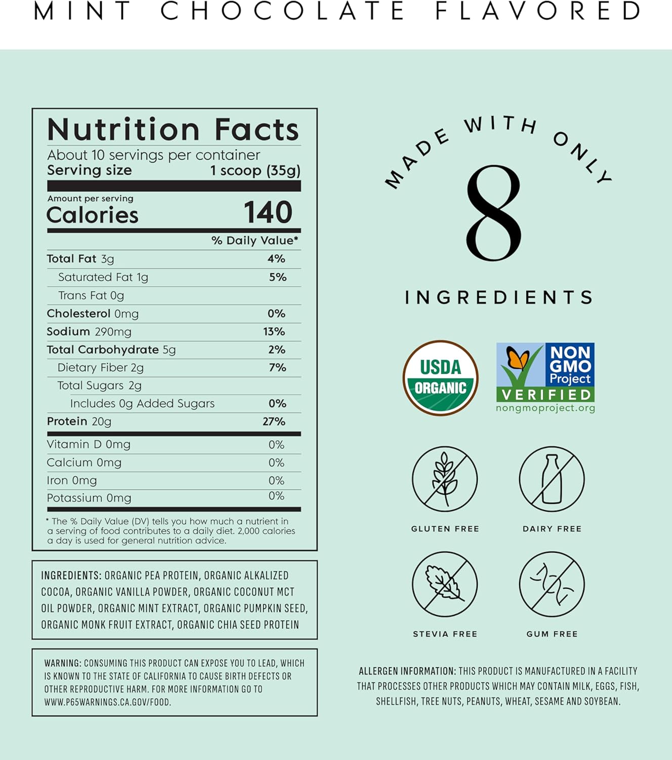 Truvani Vegan Pea Protein Powder | Mint Chocolate | 20g Organic Plant Based Protein Per Serving | 10 Servings | Keto | Gluten & Dairy Free | Low Carb | No Added Sugar