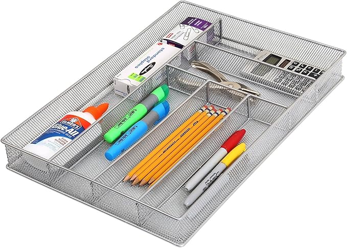 YBM Home Metal Silverware Organizer for In-Drawer Cutlery Storage, 6 Compartment Mesh Cutlery Flatware Tray Sorts Kitchen Utensils, Great for Office Supplies 1132s