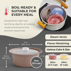 27oz Platinum Silicone Microwave Steamer Pot with Handle & Lid - Korea 100% Food-Grade Steamer Bowl, Heat-Resistant Cooker with Steam Holes, Easy Clean, Dishwasher Safe, Taupe Brown