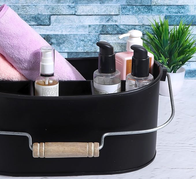 Alpha Living Home 4-Compartment Metal Flatware Caddy Silverware & Condiment Holder Cutlery Organizer Flatware Organizer - Perfect for Kitchen, Dining, and Picnics (Black)