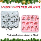 Christmas Silicone Chocolate Molds, 2Pcs Baking Molds Santa Claus Snowman Gingerbread Man Tree Walking Stick Elk 6 Shapes for Jelly Candy Ice Cube Fudge Resin