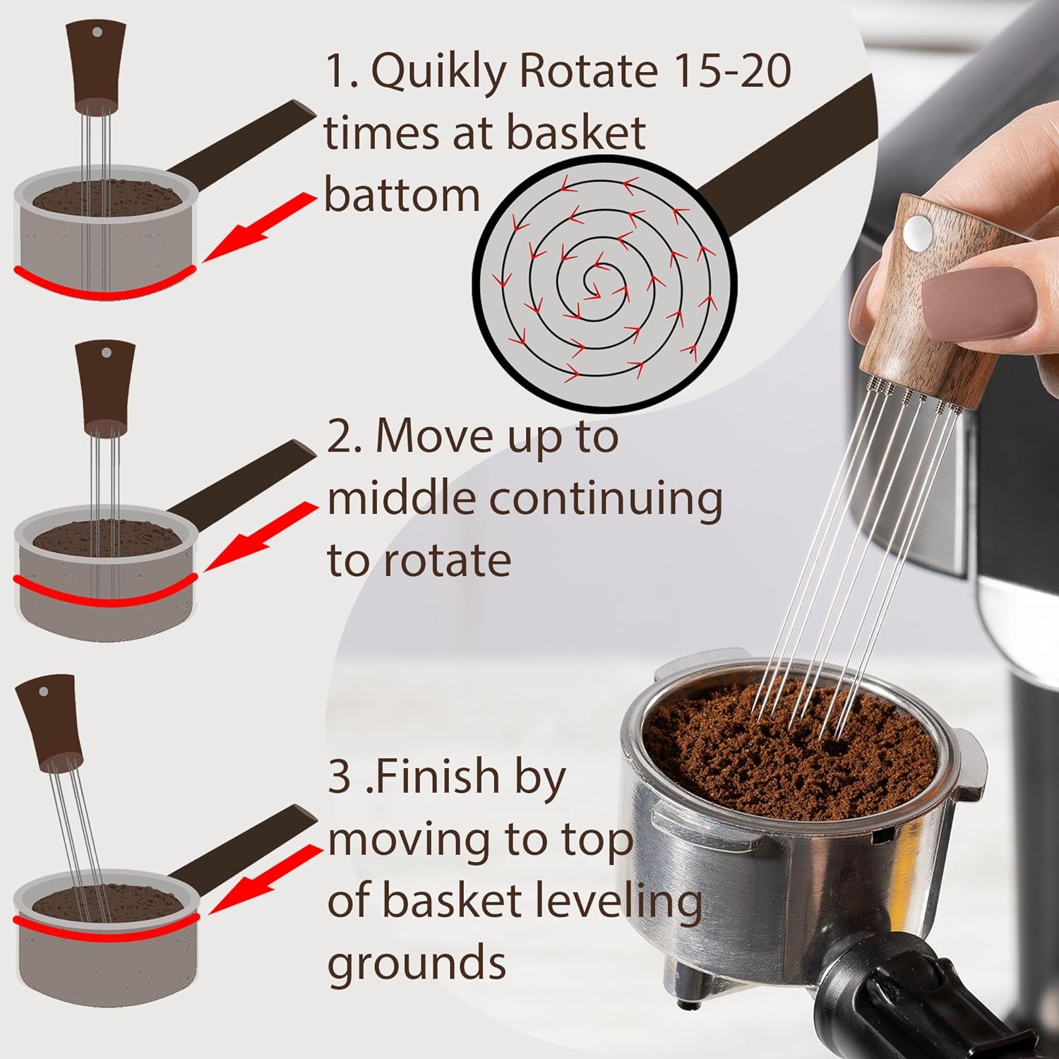 WDT Tool Espresso Stirrers - Coffee Distributor Barista Tools - Espresso Needle Distribution Tool for Coffee Accessories Kit - Walnut Wood Gifts for Coffee Lovers (Large)