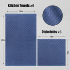 Fintale 100% Cotton Kitchen Towels and Dishcloths Set, 12 x 12 & 15 x 25 Inches, Set of 12 Bulk Super Soft and Absorbent Terry Cloth Dish Towels, Quick Drying Hand Towels with Hanging Loop, Navy Blue