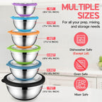 Colorful Mixing Bowl Set of 6 for Kitchen, Large Stainless Steel Metal Nesting Mixing Bowls with Airtight Lids, Non Slip - Size 1, 1.5, 2, 2.6, 3.5, 7QT