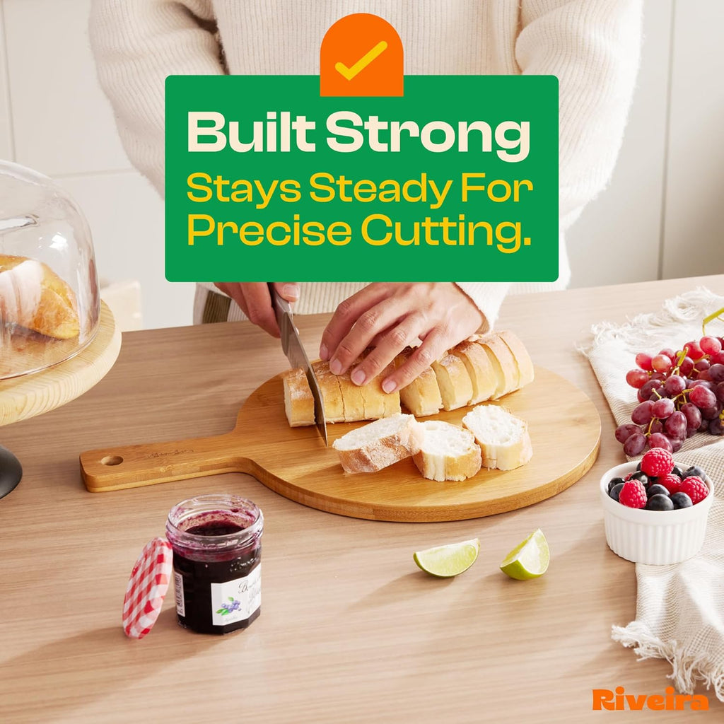 Riveira Brown Bamboo Wood Cutting Board – Gourmet Bamboo Grandeur: 17 x 12 Wooden Cutting Board – Wooden Cutting Boards For Kitchen Decorative – Innovative Juice Grooves Wooden Chopping Board