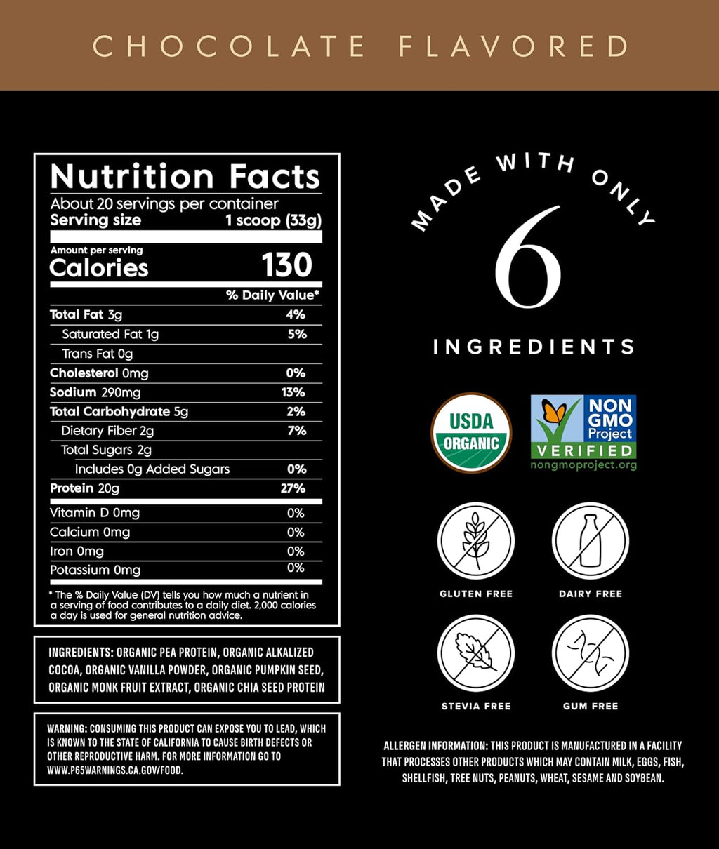 Truvani Vegan Pea Protein Powder | Chocolate | 20g Organic Plant Based Protein | 20 Servings | Keto | Gluten & Dairy Free | Low Carb | No Added Sugar