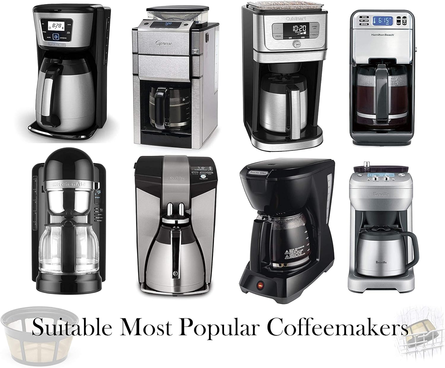 NRP Gold-tone 10cup Mesh Bottom Permanent Coffee Filter Replacement for Drip Coffeemaker Cuisinart GTF-B, Mr coffee & More