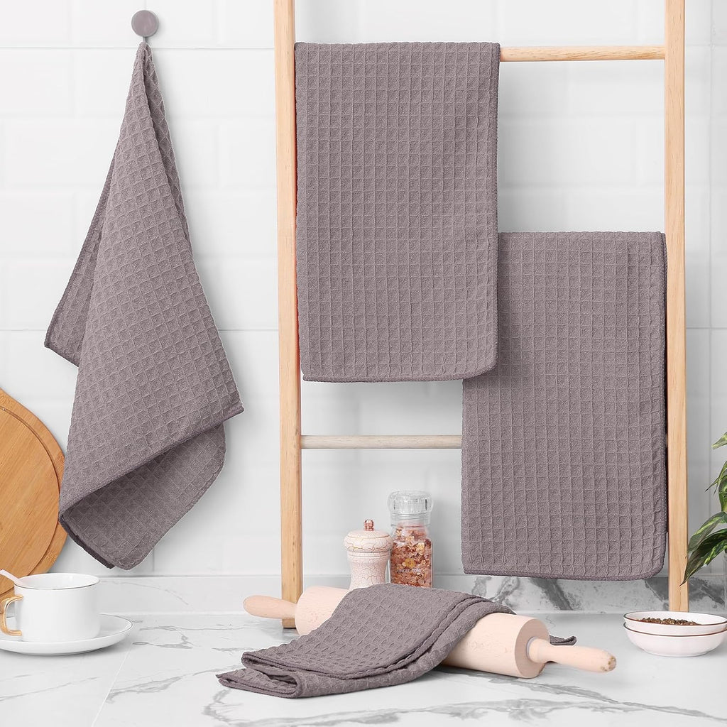 Homaxy Microfiber Waffle Weave Kitchen Towels, 16 x 28 Inch Ultra Absorbent and Solid Color Dish Towels, 4 Pack, Coffce