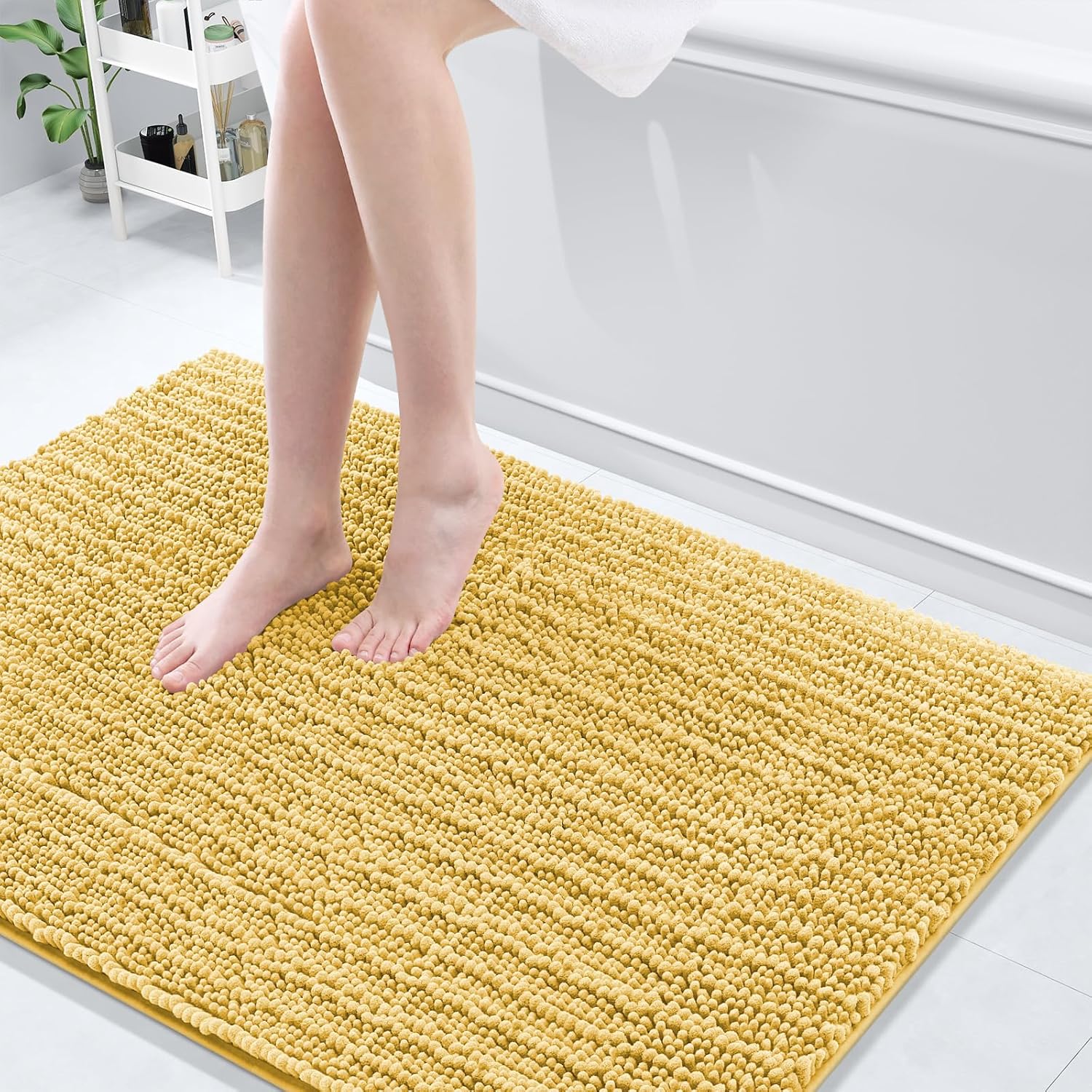 Arotive Luxury Chenille Bathroom Rug Mat, Extra Soft Thick Absorbent Shaggy Bath Rugs, Non-Slip Machine Wash Dry, Plush Bath Mats for Bathroom, Shower and Tub, 47x32, Yellow