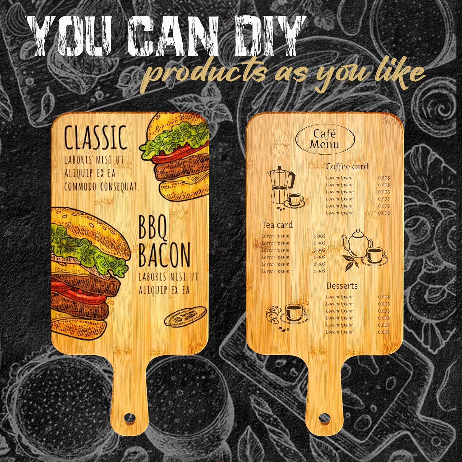 Nuenen 50 Pcs Wood Cutting Board with Handle 15.7 x 7.8 Inch Acacia Bamboo Wooden Serving Kitchen Chopping Boards for Pizza, Bread, Cheese, Charcuterie, Fruit, Vegetables (Bamboo)