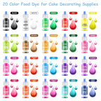 Gel Food Coloring Cake Decorating Set - Jelife 20 Colors Gel Based Flavorless Edible Food Color Dye Vibrant Concentrated Neon Icing Colors for Kids Baking Macaron Frosting Fondant Cookie (6ml/Bottles)