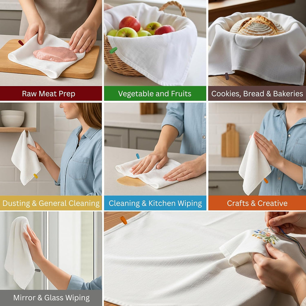 Premium Cotton Kitchen Towels Set of 7 – Ultra Absorbent & Soft Dish Towels with Color Hanging Loops – Quick Dry, Lint-Free Tea Towels for Cooking, Cleaning & Baking - 28" x 28"
