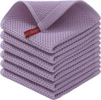 Kitinjoy 100% Cotton Kitchen Dish Cloths, 6 Pack Waffle Weave Ultra Soft Absorbent Dish Towels for Drying Dishes Quick Drying Kitchen Towels Dish Rags, 12 X 12 Inches, Lavender