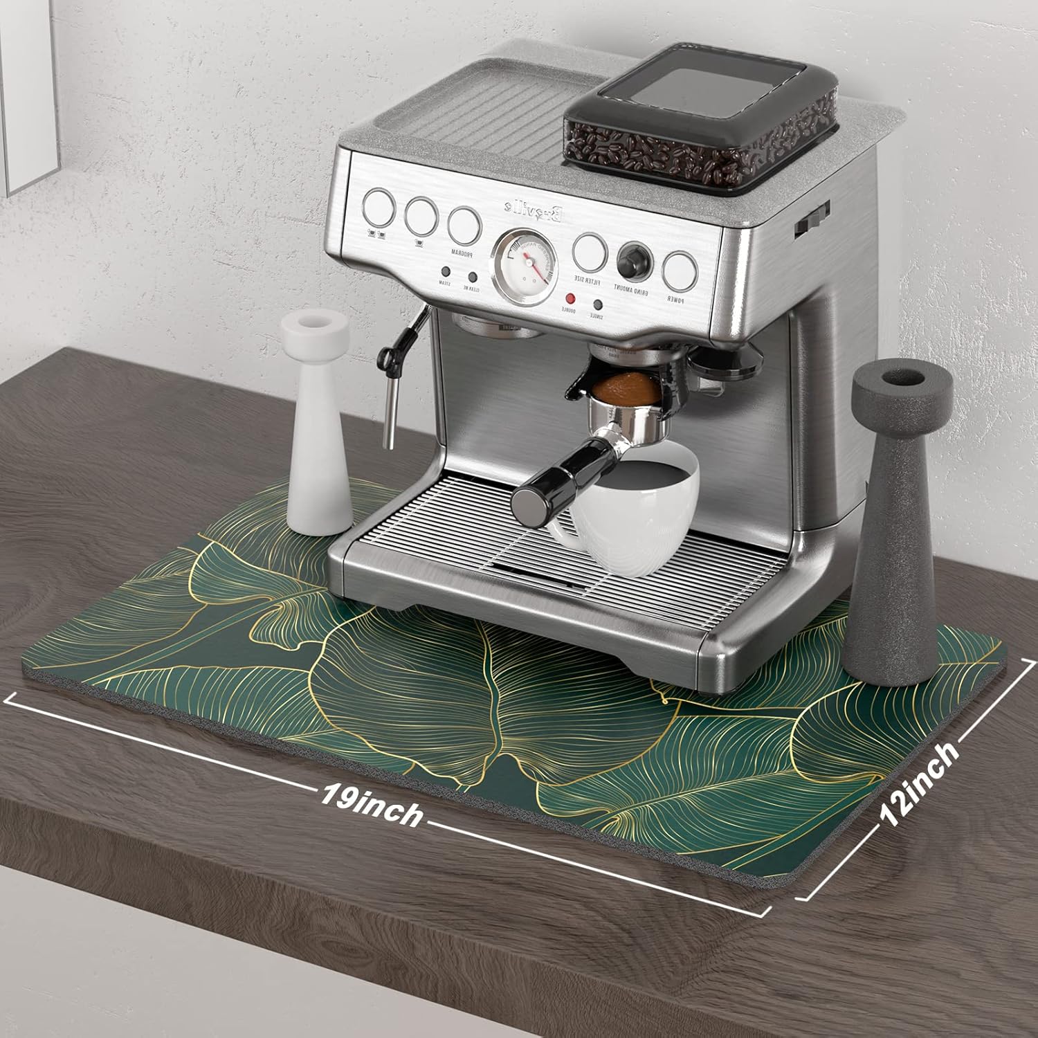 Rnivvi Coffee Mat, 12" x 19" Cute Tropical Theme Coffee Bar Mats for Espresso Machine Station Accessories and Organizer, Hide Stain Rubber Backed Absorbent Dish Drying Pad for Kitchen Counter, Palm