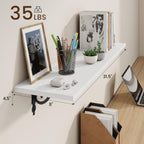 RICHFOCUS Floating Shelves for Wall Decor, 31.5W x 8D Shelves Set of 2, 8" Deep Rustic Wood Floating Shelves Wall Mounted with Metal Brackets, Shelves for Living Room Bedroom Kitchen, White