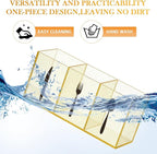 Suzile Acrylic Cutlery Storage Organizer Bin Silverware Caddy Countertop Knife Spoon and Fork Holder Kitchen 3 Section Tableware Storage Box for Cabinet Indoor Home Flatware Dining Room(Gold Pink,M)