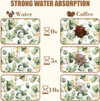 Gold and Green Eucalyptus Leaf Dish Drying Mat for Kitchen Counter Coffee Bar Mat Hide Stain Absorbent Rubber Backed Dish Drainer Rack Pad Coffee Pot Espresso Machine Accessories 15.7 x 23.6 Inch