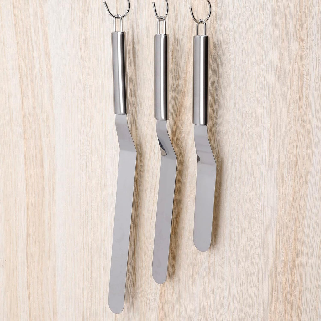 Cake Spatula Set – 6", 8", 10" Stainless Steel Offset & Straight Icing Spatulas for Cake Decorating and Frosting (Curved)
