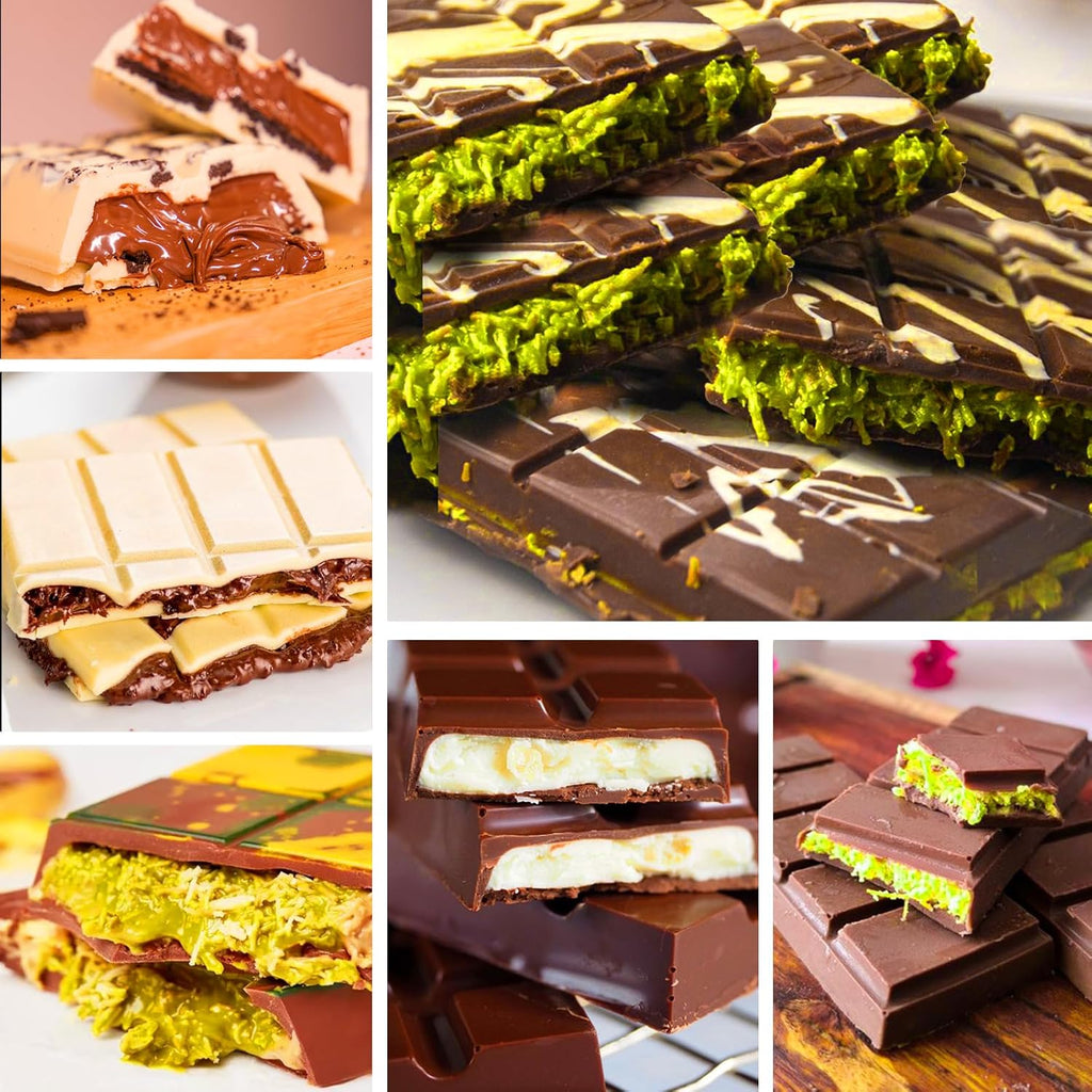 Mity Rain Chocolate Bar Mold Deep - Silicone Thick Mold for Stuffed Bars, Knafeh Pistachio Chocolate Break Apart Candy Molds With 200pcs Storage Bags (Square + Rectangle)