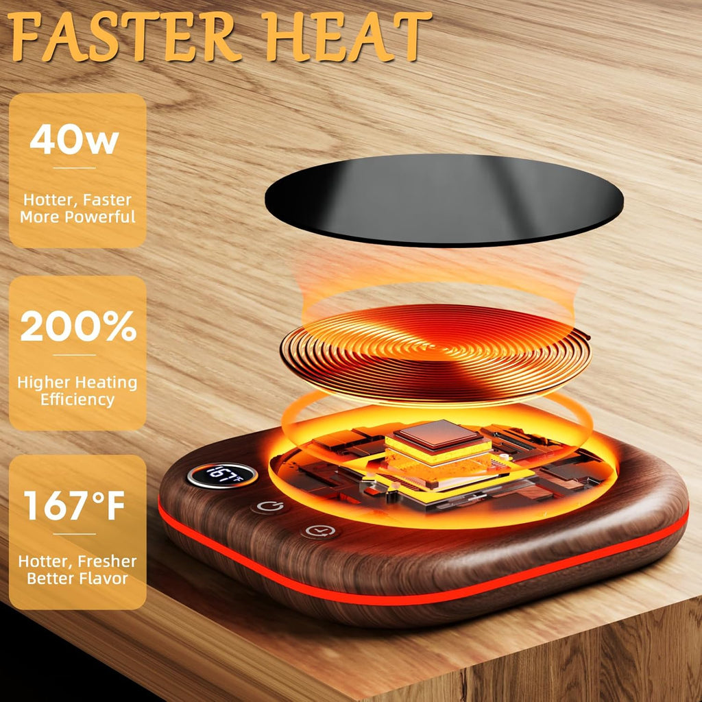 Mug Warmer Upgraded,Coffee Mug Warmer for Desk LEDs Light 3 Temp Settings (113-167°F) 1-12H Timer 4 H Auto Shut Off Beverage Cup Candle Warmer for Coffee Tea Milk(Wood Grain)
