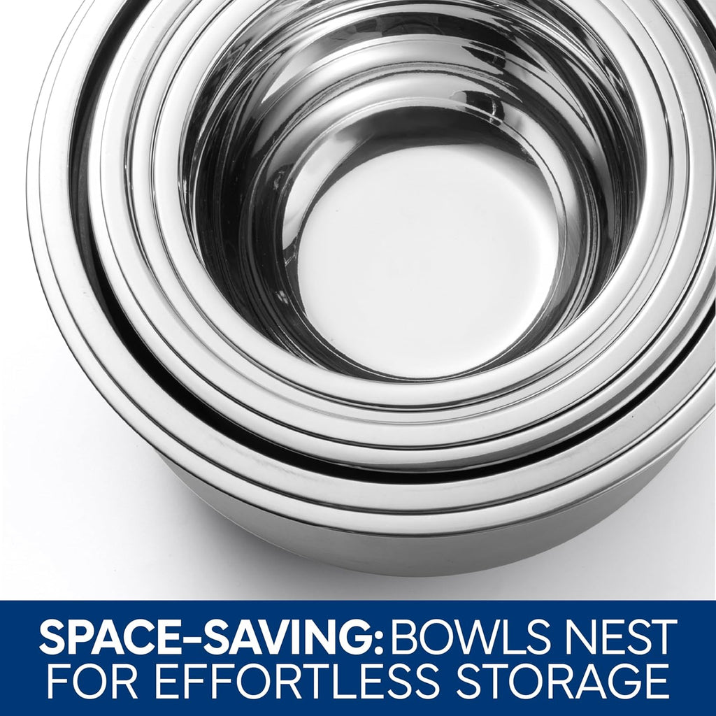 COOK WITH COLOR Stainless Steel Mixing Bowls Set with Lids - Nesting Bowls with Non-Slip Bottom, Blue, 12 Pieces