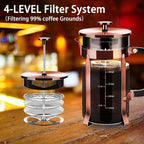French Press Coffee Maker 304 Stainless Steel Coffee Press,with 4 Filters System, Heat Resistant Thickness Borosilicate French Press Glass, BPA-Free Brewed Tea Pot Coffee Plunger(Copper 12oz)