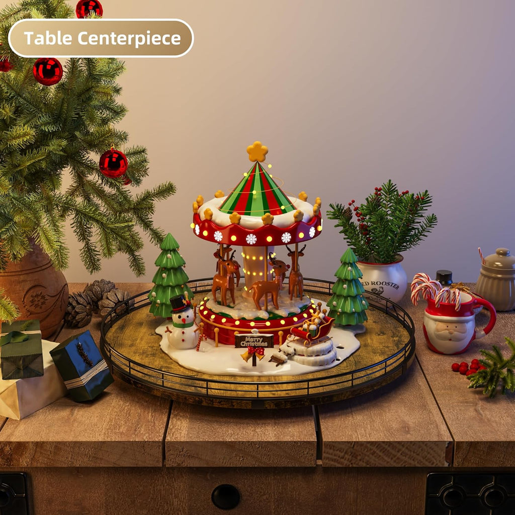 Lazy Susan Turntable Organizer for Table Top, 18’’ Round Wooden Lazy Susan for Cabinet Kitchen Countertop Pantry Dining Coffee Table for Condiments Spices, Rustic Bathroom Vanity Tray for Soap Candle