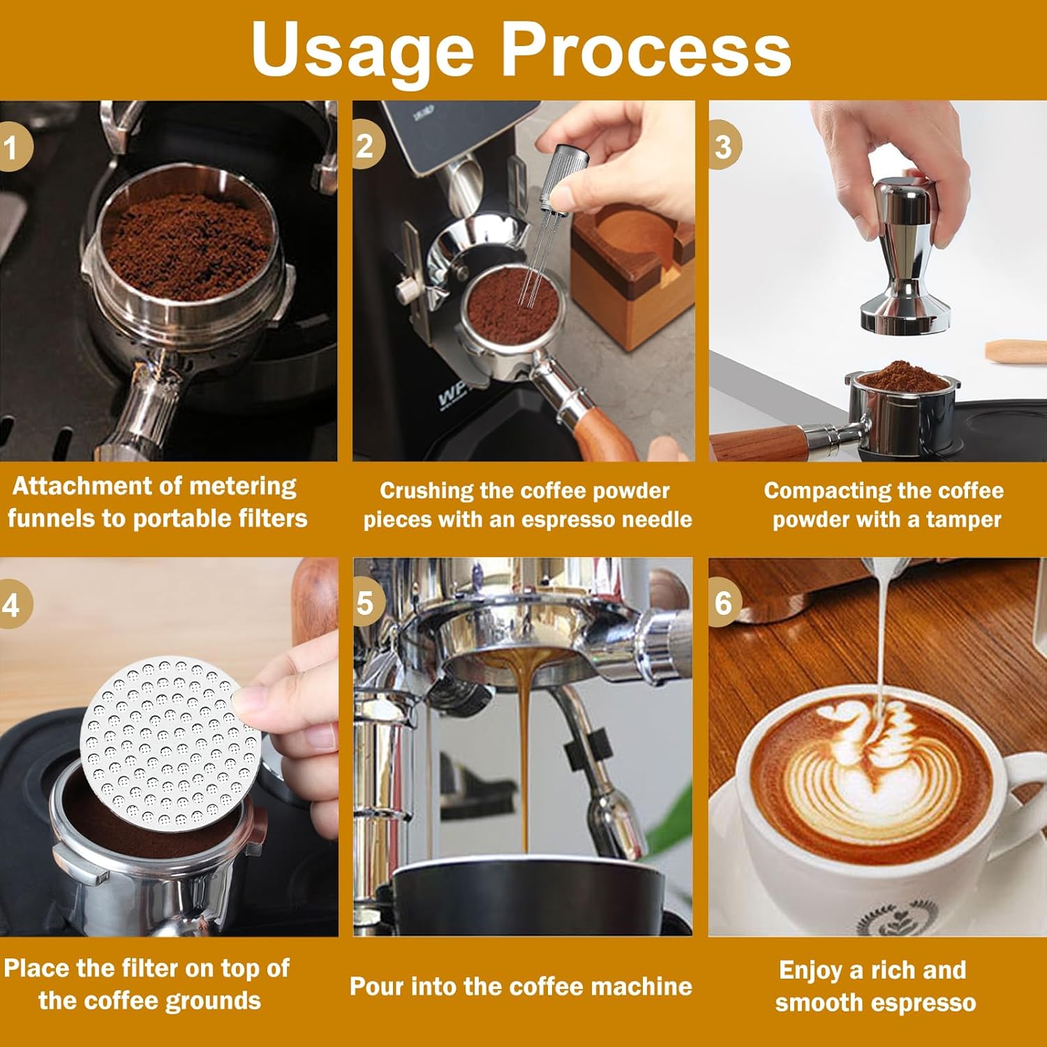 58mm Espresso Accessories Kit,Wdt Tool Espresso,Solid Espresso Tamper,Dosing Funnel and Coffee Puck Screen,Silicone Tamper Mat,0.4mm Stainless Steel 6pin Espresso Stirrer,Barista Tools Espresso Kit