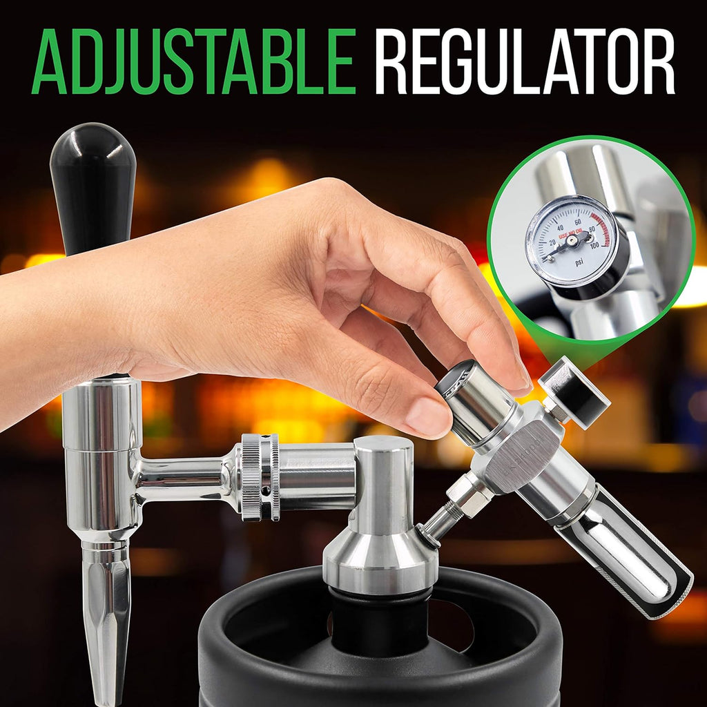 NutriChef Nitro Cold Brew Coffee Maker - 64Oz Stainless Steel Home Brew Coffee Keg w/Adjustable Pressure Regulator, Nitrogen Coffee Growler Machine Dispenser System, Stout Creamer Faucet NCNTROCB20