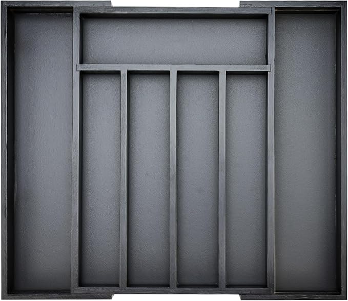 Black Bamboo Kitchen Silverware Organizer Tray Expandable Large Utensil Holder Drawer Divider Organizers Storage Adjustable Cutlery Utensil Tray Spoon Holder Wooden Flatware Organizer for Drawer