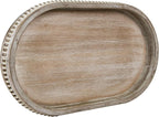 MAONAME Wood Serving Tray, Farmhouse Wooden Tray for Coffee Table, Oval Beaded Trays, Washed White Decorative Trays for Living Room, Kitchen, 15" X 9" X 1.2"