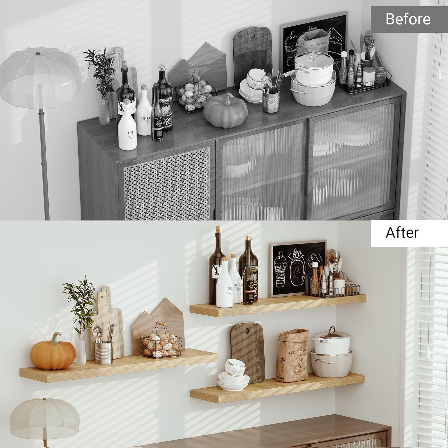 Vivelove Single Floating Shelves Oak 48 Inches, 48 x 10 inch Deep x 1.8 in Thick, Long Wall Shelves Heavy Duty 80 lbs for Bedroom, Living Room, Kitchen, Office, Modern Shelf Book Home Decor