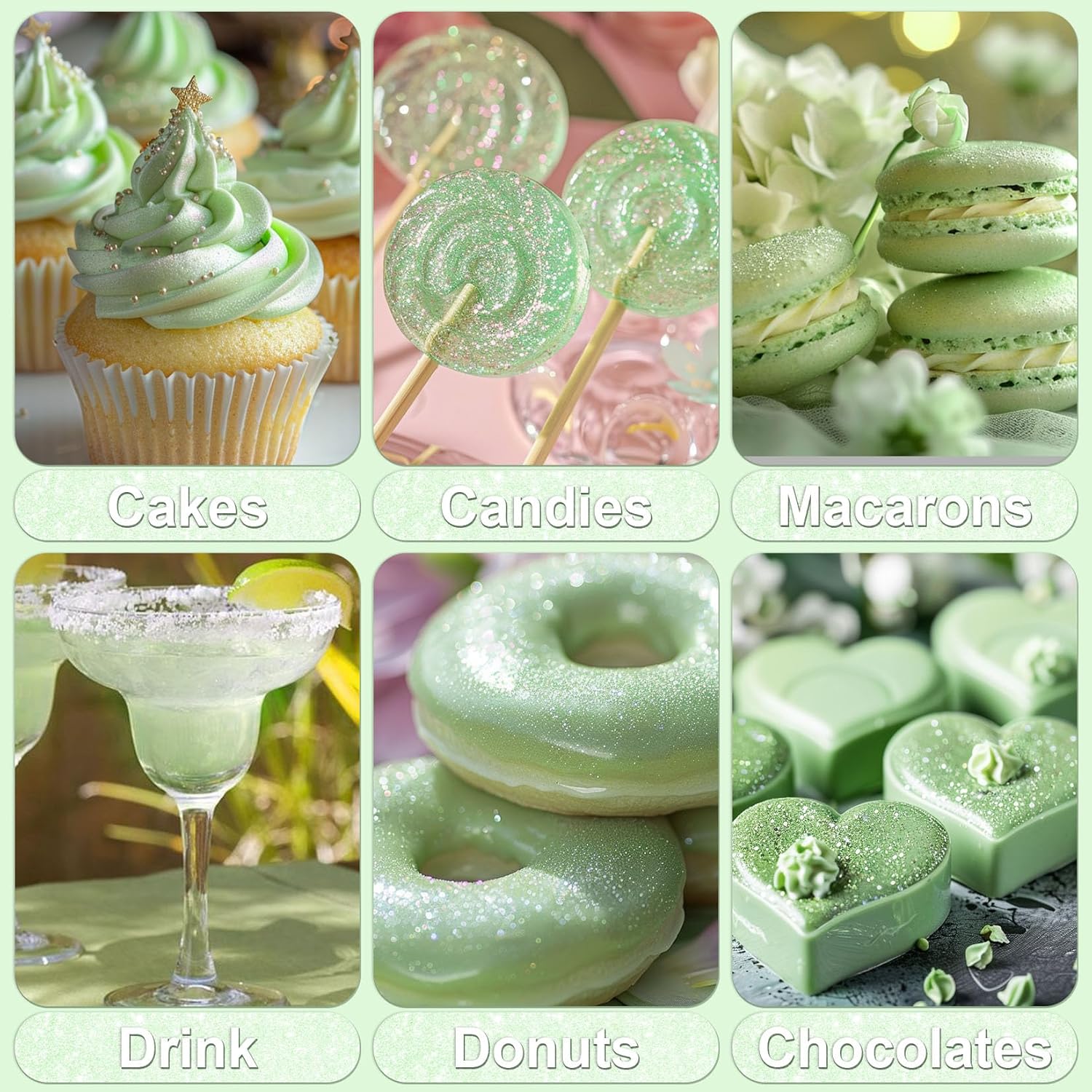 Iridescent Green Edible Glitter - 5g Food Grade Cake Decorating Shimmering Glitter, Edible Sprinkle Luster Dust for Drinks, Chocolates, Fondant, Strawberries, Cupcakes, Candy, Cookie - Vegan