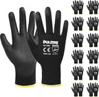 DULFINE Ultra-Thin PU Coated Work Gloves-12 Pairs,Excellent Grip,Nylon Shell Black Polyurethane Coated Safety Work Gloves, Knit Wrist Cuff,Ideal for Light Duty Work. (Extra Large)