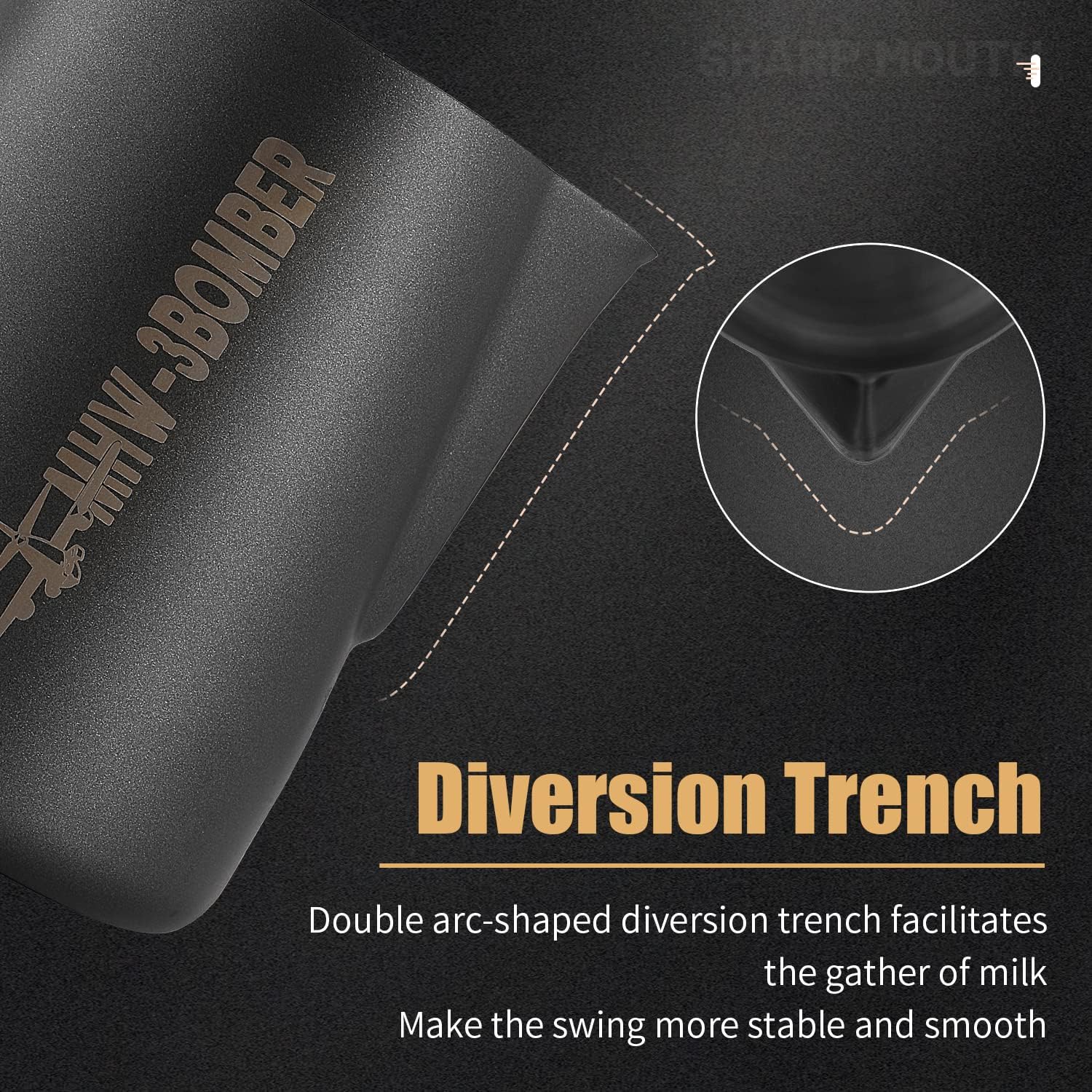 MHW-3BOMBER Milk Frothing Pitcher, 20oz/600ml Milk Frother Cup for Barista, SUS304 Stainless Steel Espresso Steaming Pitchers for Milk/Coffee/Latte Art (Matte Black) P3014B-OS