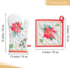Maison d' Hermine 100% Cotton Oven Mitt & Pot Holder Set (7.5"x13" & 8"x8") Heat Resistant BBQ Cooking Gloves with Loop, Baking, Grilling, Kitchen, Handling Hot Pans (Poinsettia Christmas)