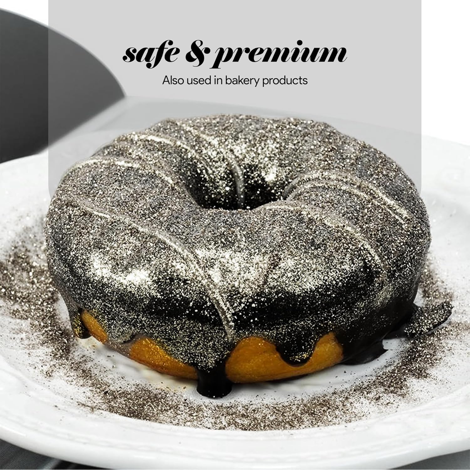 BeePoint Black Edible Luster Dust 15g - Food Grade, Vibrant Color Shimmer Powdered Dust for Drinks, Cocktails, Cake Decorating, Baking, Chocolates, Candy, Sweets, & Cookies - Vegan & Gluten Free