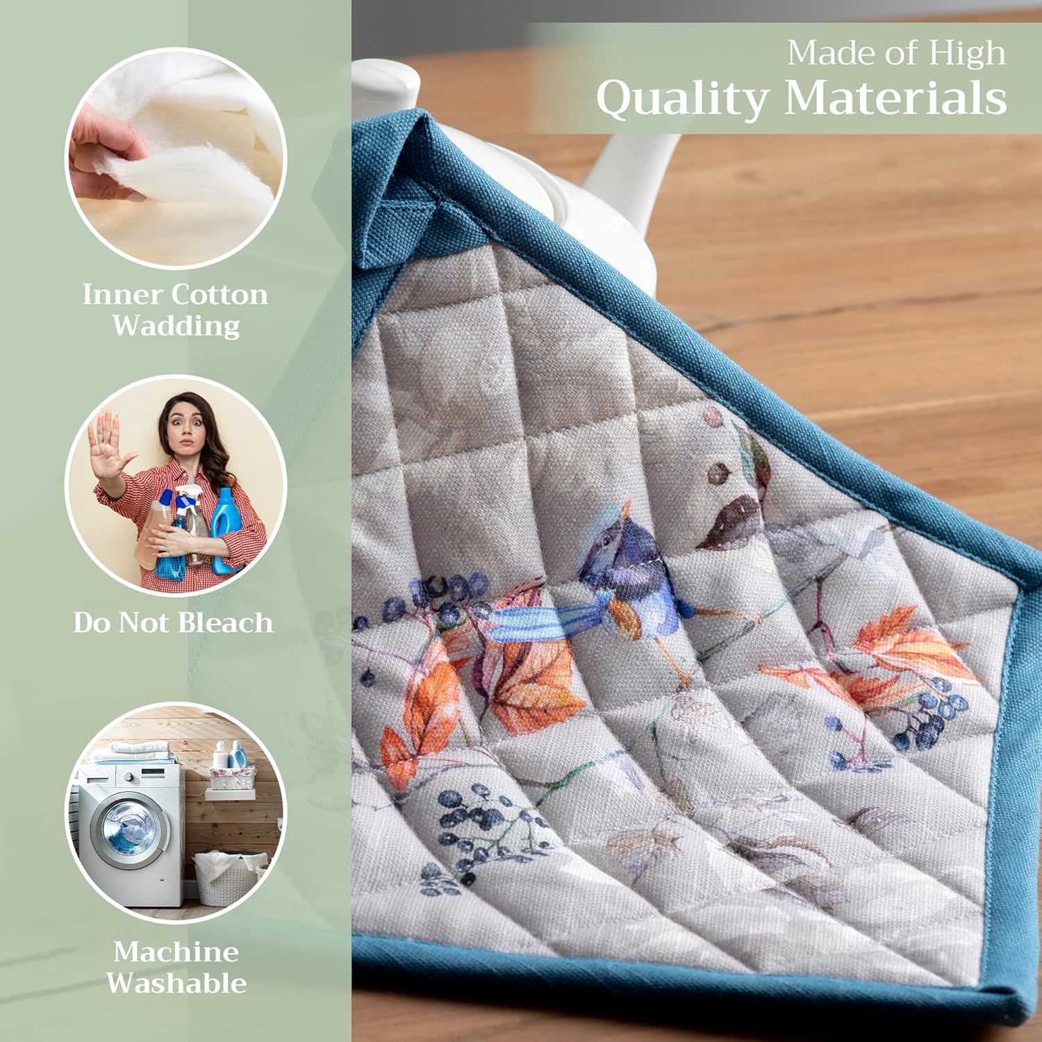 Maison d' Hermine Pot Holders Set 100% Cotton Heat Resistant Potholders 8" x 8" Hot Pads with Loop BBQ, Cooking, Baking, Grilling, Kitchen, Handling Hot Pans (Pack of 2, Equinoxe - Grey)