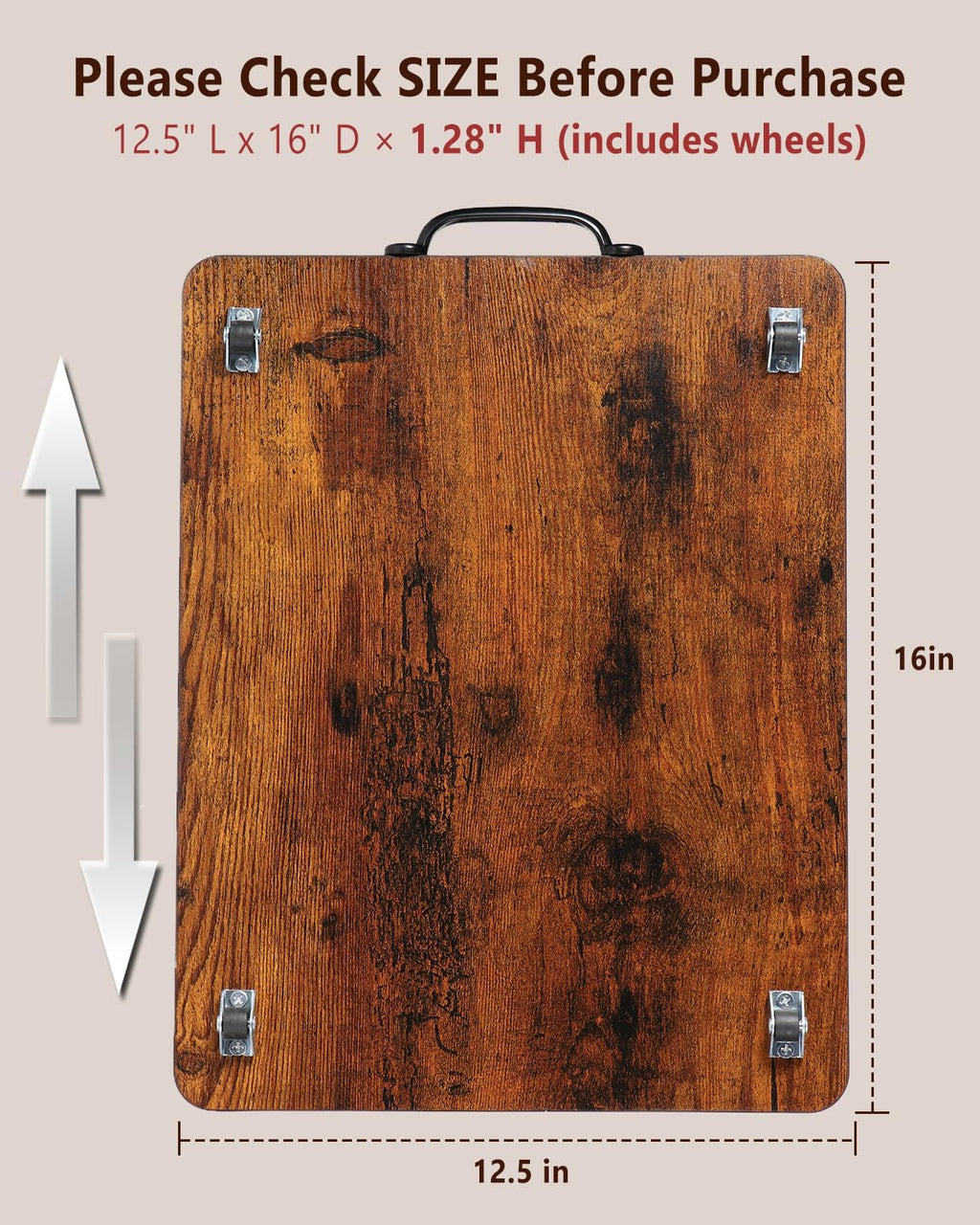 Appliance Slider, Sliding Tray for Coffee Maker, Coffee Pot Slider for Countertop, Kitchen Appliance Rolling Tray with Rubber Wheels (Rustic Brown, Large - Long (12.5” x 16”))