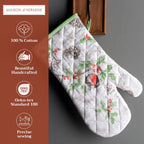 Maison d' Hermine Oven Gloves 100% Cotton Oven Mitt 7" x 13" with Loop Heat Resistant, BBQ, Cooking Gloves, Baking, Grilling, Kitchen, Handling Hot Pans (Pack of 1, Christmas Dew)