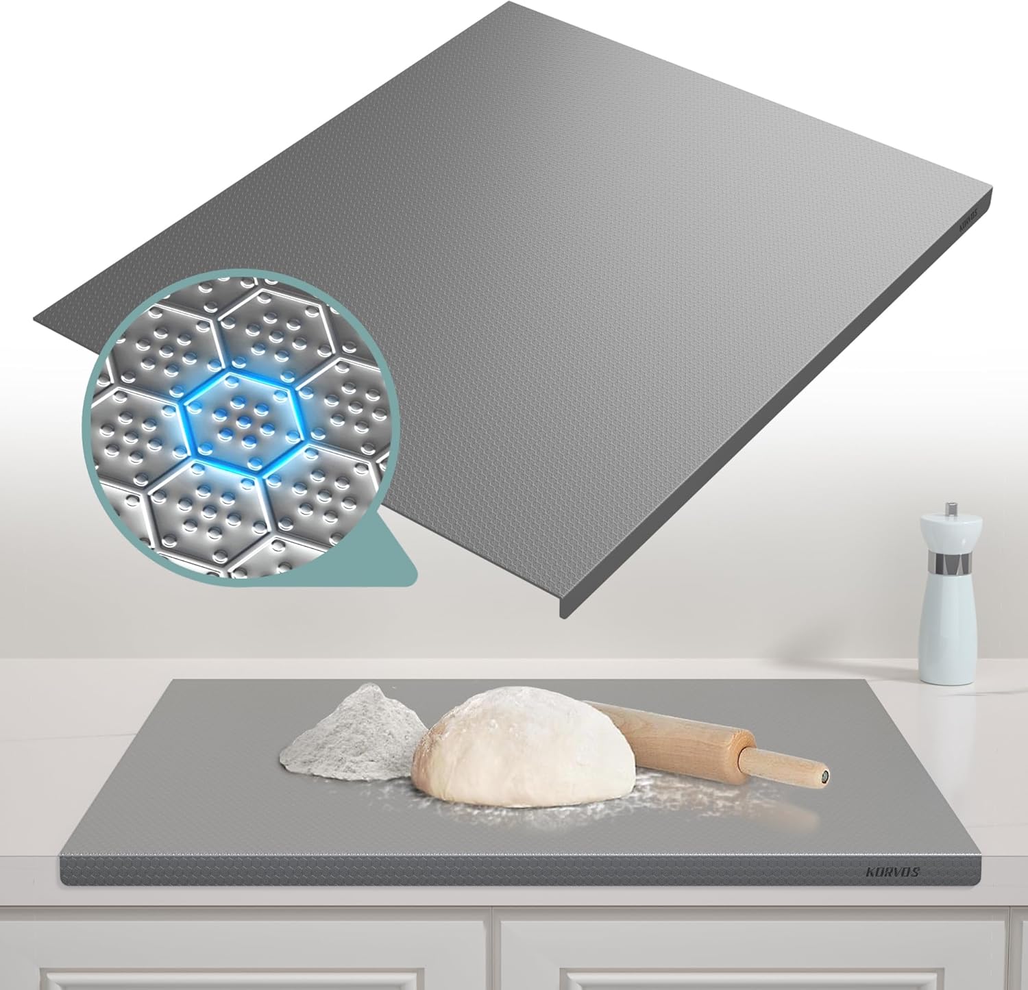 KORVOS 304 Stainless Steel Cutting Board, Large Size 23.62"x19.68" Heavy Duty Cutting Boards, Low Noise Chopping Board, Anti-Scratch Surface for Meat, Vegetables&Baking, Honeycomb Pattern